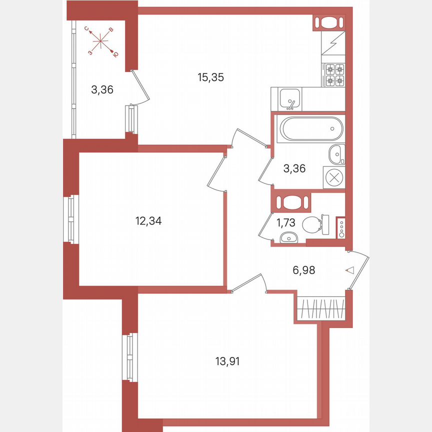 2-к. квартира, 55,5 м², 12/12 эт.