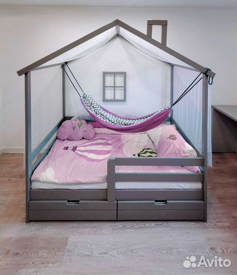 Кроватка MY place Теремок от 2х лет с бортиком бер