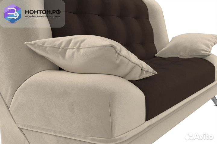 Диван книжка Анна микровельвет коричневый / бежевы