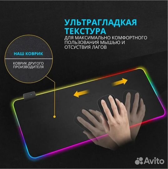 Игровой коврик для мыши 300 х 800 с RGB подсветкой