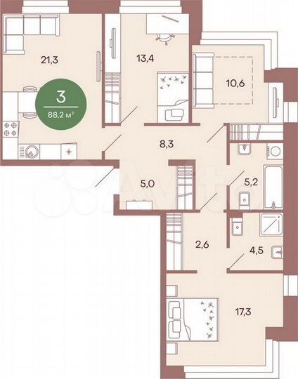 3-к. квартира, 94,8 м², 3/17 эт.