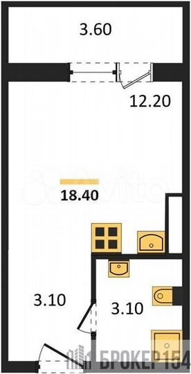 Квартира-студия, 18,4 м², 3/16 эт.