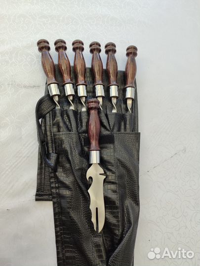 Набор шампура премиум нож в кожаном чехле