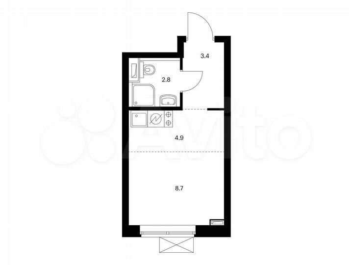 Квартира-студия, 19,8 м², 27/33 эт.