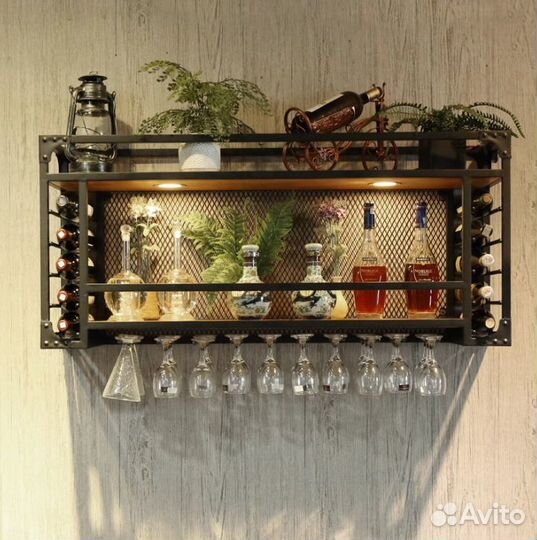 Винная полка loft S&S-489. Метал + массив дерева