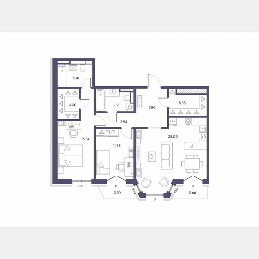 2-к. квартира, 87,3 м², 7/9 эт.