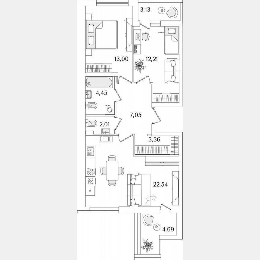 2-к. квартира, 68,5 м², 8/17 эт.
