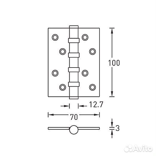 Петля дверая archie A010-C 100*70*3-4BB-124, полированная латунь