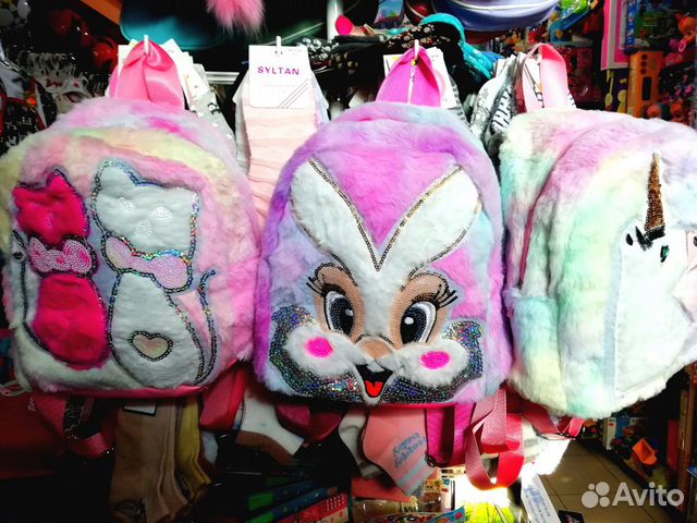Мягкие рюкзаки С пушком кошечка единорог зайчик