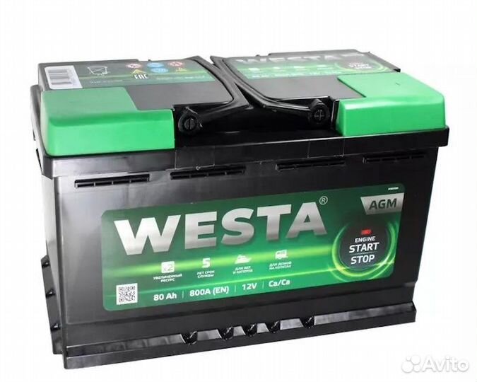 Аккумулятор westa AGM (Varta) Start-Stop 80 А/ч о