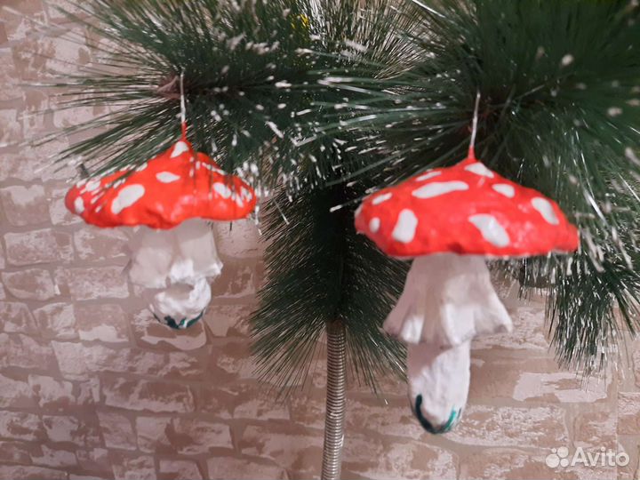 Ватная елочная игрушка мухомор