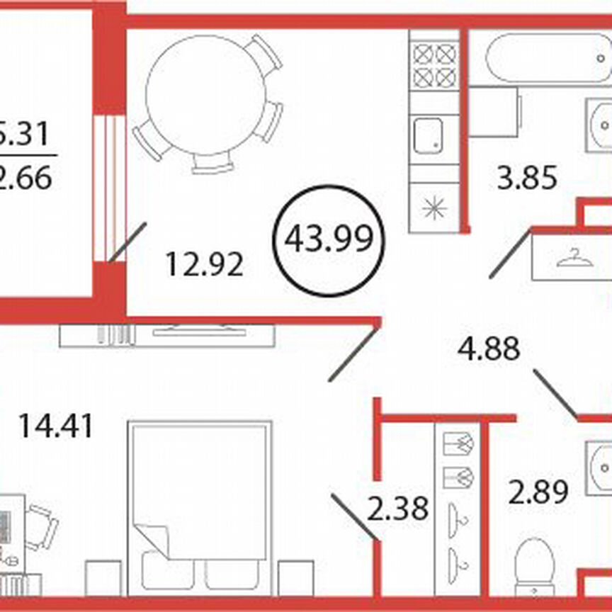 1-к. квартира, 44 м², 6/12 эт.