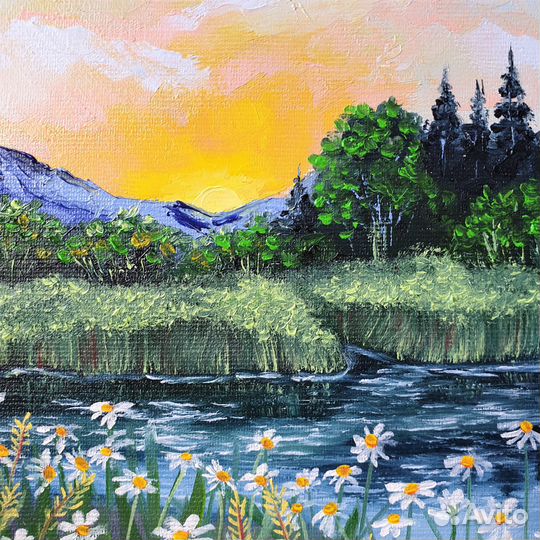 Картина маслом. Девушка и ромашки. из г. Сочи