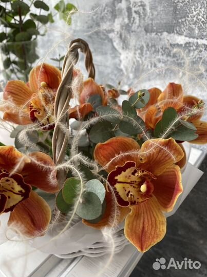 Корзина с орхидеями, цимбидиум, феленопсис