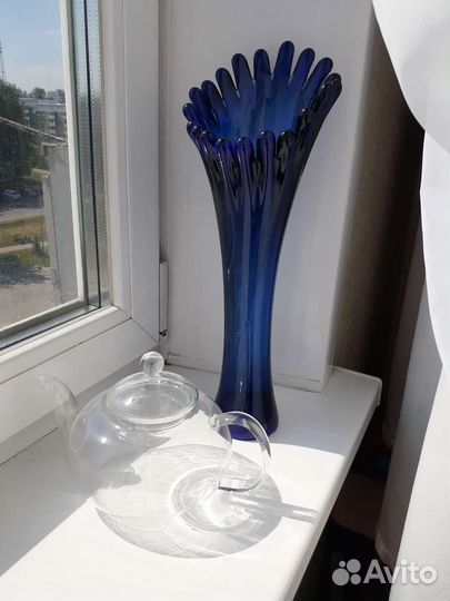 Ваза синее стекло