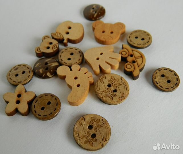 Набор деревянных пуговиц для творчества 16 шт