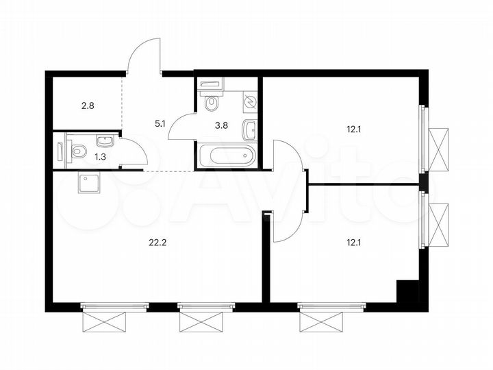 2-к. квартира, 59,4 м², 21/33 эт.