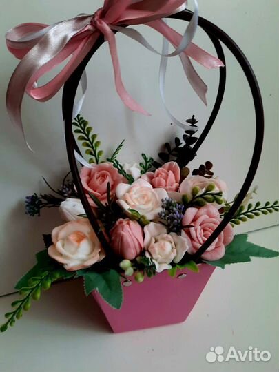Букет из мыла, подарочная корзинка цветов из мыла