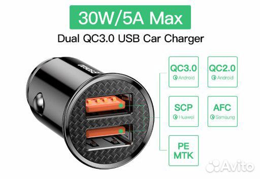 Baseus 2USB Quick Charge 4.0 автомобильная зарядка