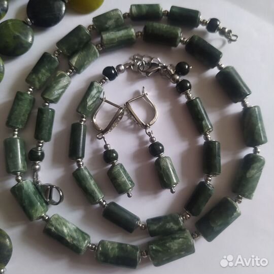 Серафинит Клинохлор Жадеит Бусы Браслет Серьги