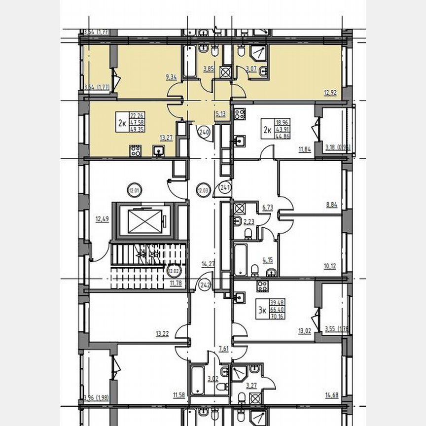 2-к. квартира, 49,4 м², 12/12 эт.