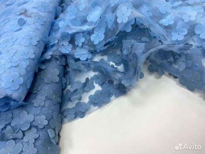 Декоративные Ромашки на сетке фатин ткань 3D