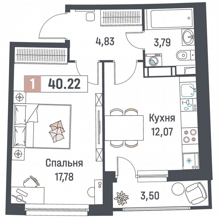 1-к. квартира, 40,2 м², 11/18 эт.