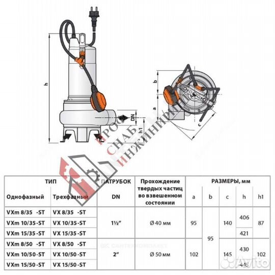 Насос VXm 15/35 N 1х230В/50 Гц кабель 10м Pedrollo