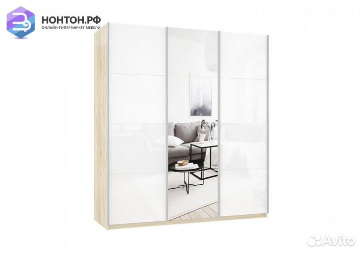 Шкаф-купе 3-х створчатый с зеркалом Прайм белое ст