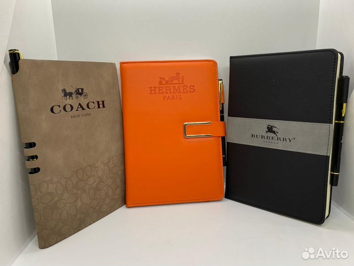 Блокноты с ручкой-роллером Burberry-Hermes-Coach