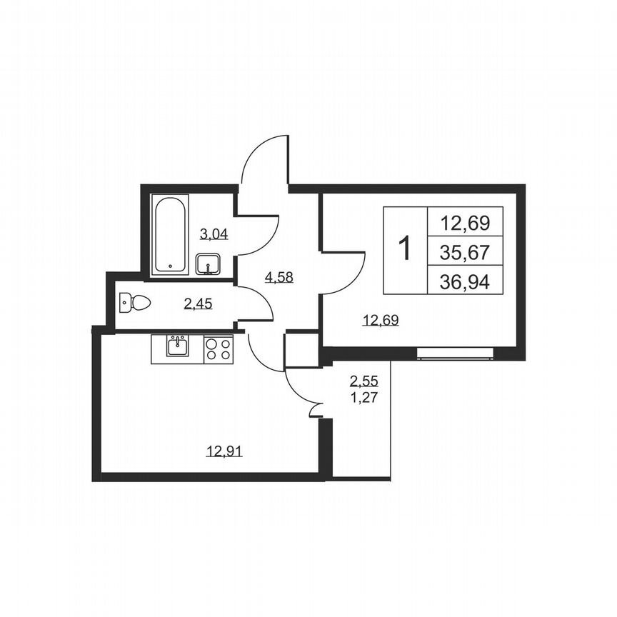 1-к. квартира, 36,9 м², 2/19 эт.