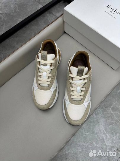 Кроссовки мужские Berluti замша текстиль бежевые