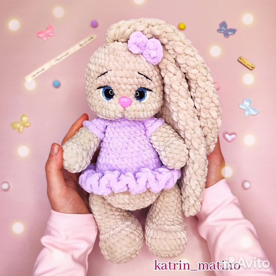 Вязаная зайка мишка, вязаная игрушка ручной работы