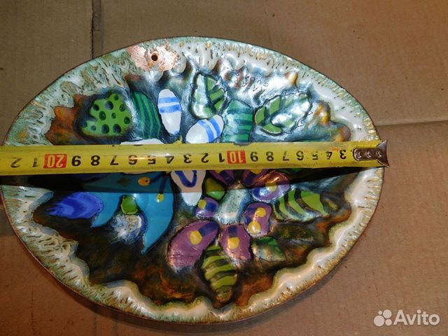 Антикварное, настенное, медное панно в эмалях 1982