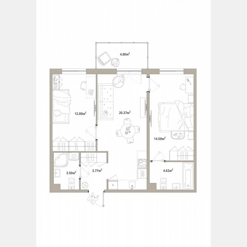 2-к. квартира, 61,1 м², 10/12 эт.