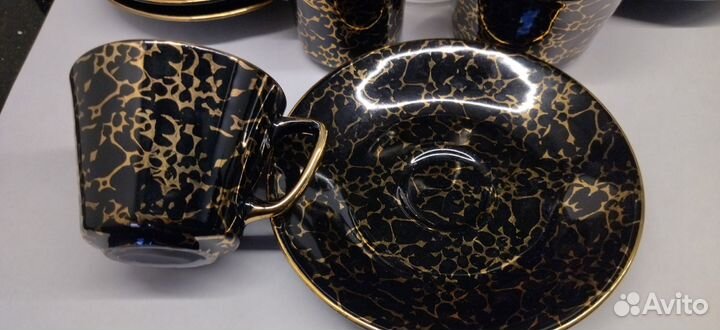 Кофейный сервиз на 5 персон. чёрный-золото. польша