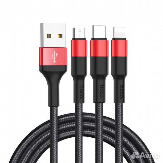 Кабель USB hoco X26 Xpress 3in1, USB - microusb+Ty