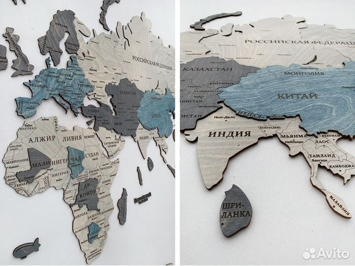 Карта мира из дерева 150х90