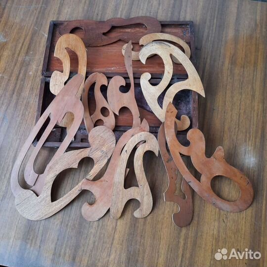 Лекала, набор 12 штук, старинные, деревянные