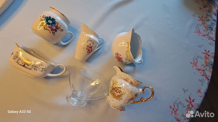 Молочник и соусник, фарфор и стекло