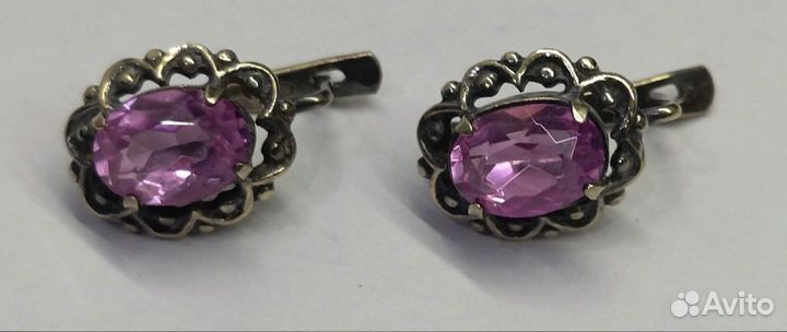 Серьги. серебро 875 проба (звезда) СССР корунд