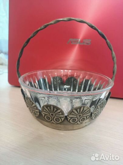 Конфетница СССР мельхиор+ хрусталь