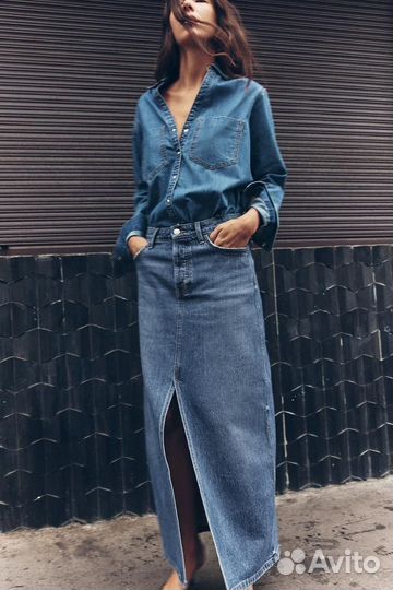 Джинсовая юбка миди Zara