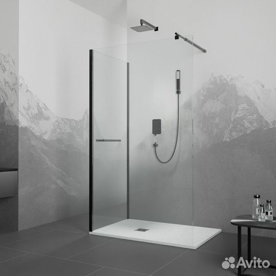 Душевой уголок Rgw Walk in 90х90 чёрный стекло прозрачное