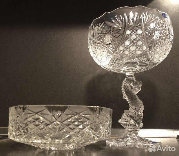 Ваза для фруктов Дракон Гусь хрусталь и блюдо