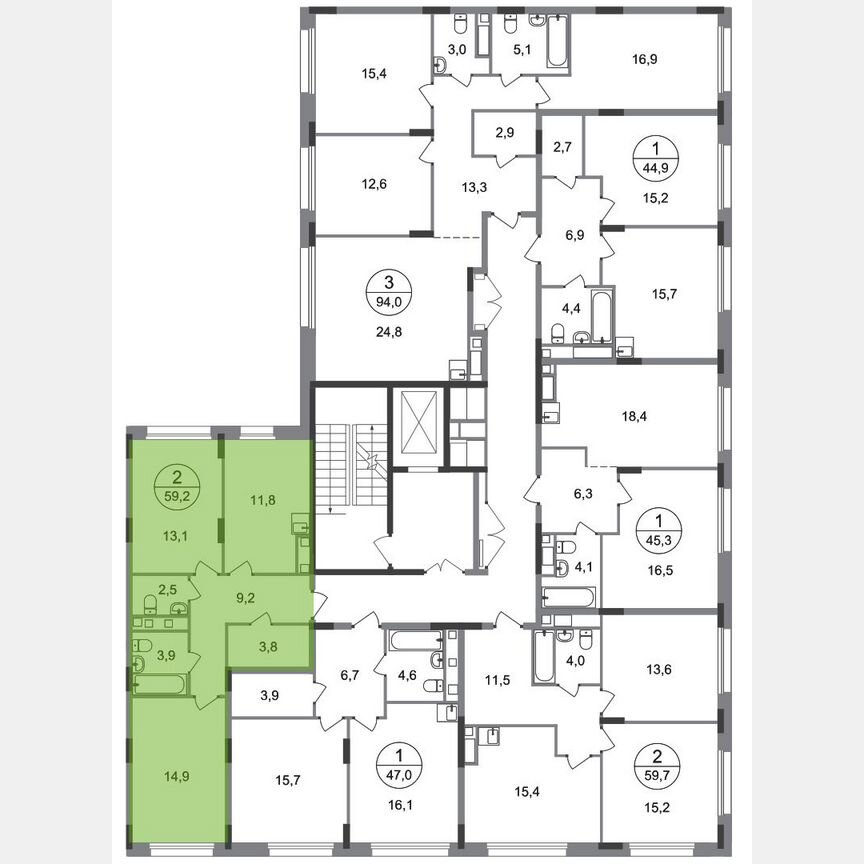 2-к. квартира, 59,2 м², 7/17 эт.