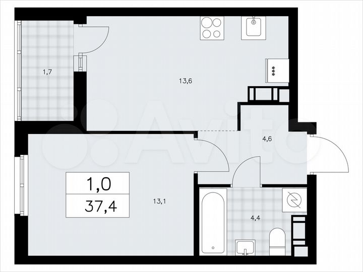 1-к. квартира, 37,4 м², 2/9 эт.