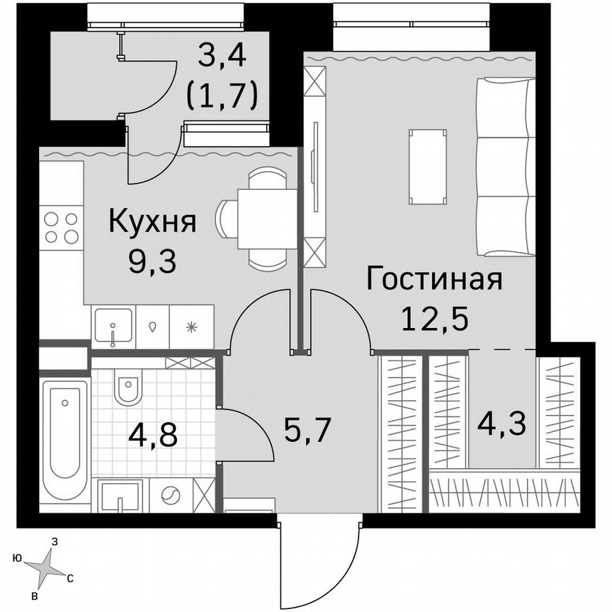 1-к. квартира, 38,4 м², 39/39 эт.