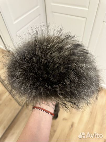 Мужская зимняя шапка. Чернобурка+кожа. р56