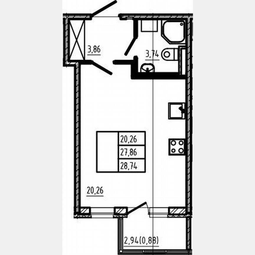 Квартира-студия, 27,9 м², 1/4 эт.